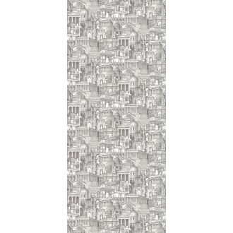   Építészeti falikép római városmotívummal fehér szürke és sötétszürke tónus falpanel