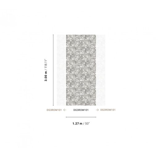 Építészeti falikép római városmotívummal fehér szürke és sötétszürke tónus falpanel