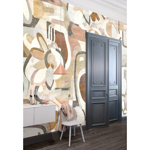 Absztrakt kézzel festett modern művészi motívum fehér bézs barna és szines falpanel