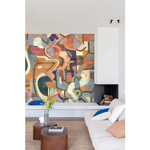 Absztrakt kézzel festett modern művészi motívum narancs mályva szines falpanel