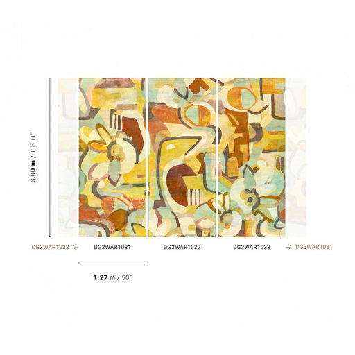 Absztrakt kézzel festett modern művészi motívum sárga narancs türkizzöld szines falpanel