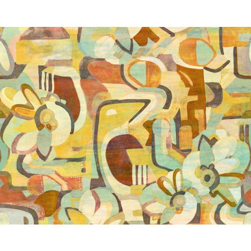 Absztrakt kézzel festett modern művészi motívum sárga narancs türkizzöld szines falpanel