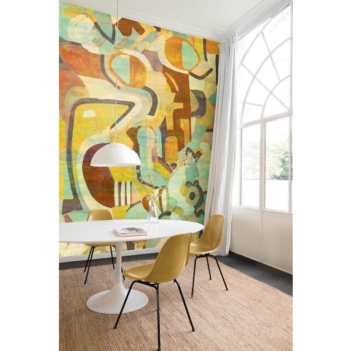 Absztrakt kézzel festett modern művészi motívum sárga narancs türkizzöld szines falpanel