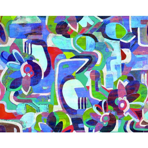 Absztrakt kézzel festett modern művészi motívum kék zöld vörös és szines falpanel