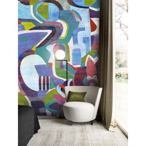 Absztrakt kézzel festett modern művészi motívum kék zöld vörös és szines falpanel