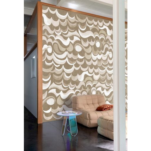 Lenyűgöző panoráma tengerpart hangulattal - áramló hullám design elefántcsont bézs és szürkésbarna tónus falpanel