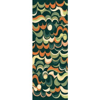   Lenyűgöző panoráma tengerpart hangulattal - áramló hullám design mély erdőzöld meleg narancs és krémszín tónus falpanel