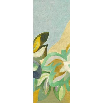   A mű elkészült! Óriás levelek színpompás és festői kavalkádja türkiz meleg sárga friss zöld fehér és kék tónus falpanel