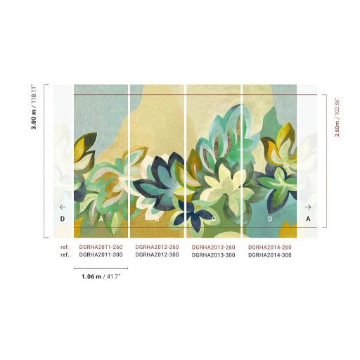 A mű elkészült! Óriás levelek színpompás és festői kavalkádja türkiz meleg sárga friss zöld fehér és kék tónus falpanel