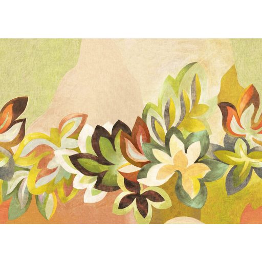 A mű elkészült! Óriás levelek színpompás és festői kavalkádja bézs mustár olívzöld rozsdabarna és krémszín tónus falpanel