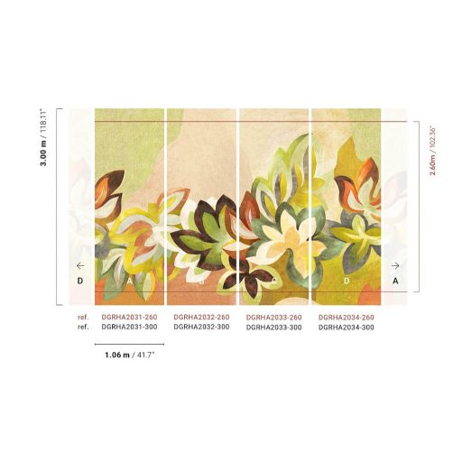 A mű elkészült! Óriás levelek színpompás és festői kavalkádja bézs mustár olívzöld rozsdabarna és krémszín tónus falpanel