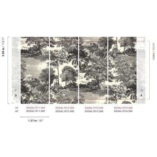 Ősi erdők titkai után kutatva metszet monokróm panoráma fehér szürke és fekete falpanel