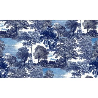   Ősi erdők titkai után kutatva metszet monokróm panoráma fehér kék és fajanszkék tónus falpanel