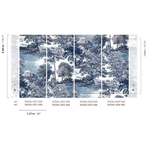 Ősi erdők titkai után kutatva metszet monokróm panoráma fehér kék és fajanszkék tónus falpanel