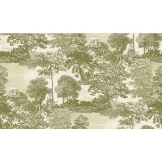   Ősi erdők titkai után kutatva metszet monokróm panoráma krémszín krémes-zöld és olívzöld tónus falpanel