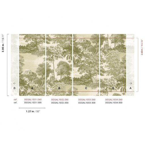 Ősi erdők titkai után kutatva metszet monokróm panoráma krémszín krémes-zöld és olívzöld tónus falpanel