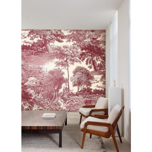 Ősi erdők titkai után kutatva metszet monokróm panoráma krémszín bordó és burgundi tónus falpanel