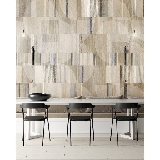 Finom fonalakkal készült geometrikus fali dekoráció bézs szürkésbézs szürke és fekete tónus falpanel