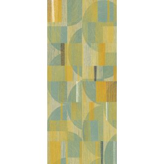   Finom fonalakkal készült geometrikus fali dekoráció kék zöld sárga és fekete tónus falpanel