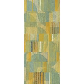   Finom fonalakkal készült geometrikus fali dekoráció kék zöld sárga és fekete tónus falpanel