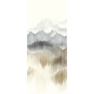   Misztikus panoráma hegyek láncolatával textilfonalra festve krém/krémfehér barna szürke és kékes szürke tónus falpanel