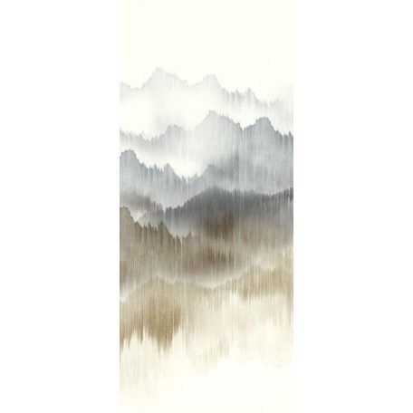 Misztikus panoráma hegyek láncolatával textilfonalra festve krém/krémfehér barna szürke és kékes szürke tónus falpanel