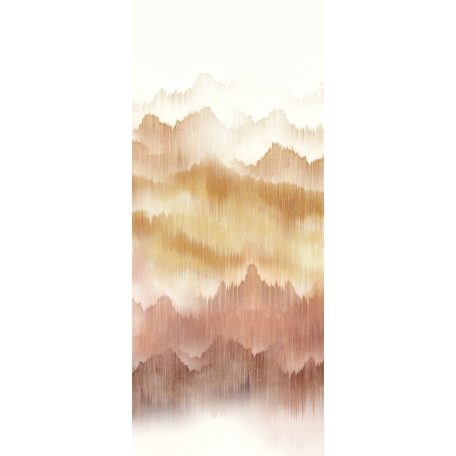 Misztikus panoráma hegyek láncolatával textilfonalra festve fehér okker narancs pink lila és terra tónus falpanel