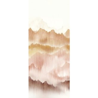   Misztikus panoráma hegyek láncolatával textilfonalra festve fehér okker narancs pink lila és terra tónus falpanel