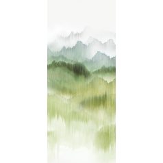   Misztikus panoráma hegyek láncolatával textilfonalra festve fehér krém zöld kék és szürke tónus falpanel