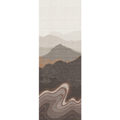 Álomszerű hegyvonulat ködös derengésből előtűnő panorámája rozsdabarna szürke antracit krémfehér és bronz tónus falpanel
