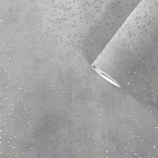 Véletlenszerűen elhelyezkedő partikuláris fémes ezüst motívum színátmenetes világosszürke szürke és ezüst tónus tapéta