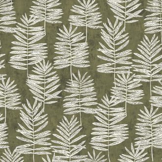   Zöld vintage oázis! Erdei páfrányok kétdimenziós stilizált mintája olajzöld krémszürke és bézsarany tónus fimom csillogás tapéta