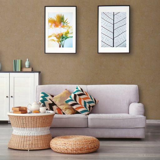 Art deco ihletésű dinamikus legyező (koncentrikus körcikkek) mintája szürkésbarna és aranyló-bronz tónus fémes hatás tapéta