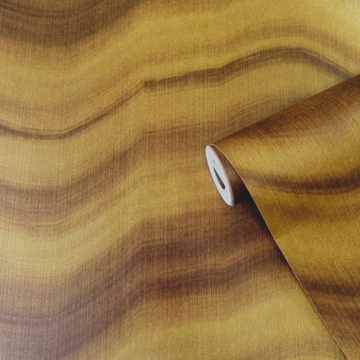 Hajnali felhők sziluettje vagy hegyvonulat a horizonton cikk-cakk grafikus minta borostyánsárga bronz és mahagónibarna  tónus tapéta