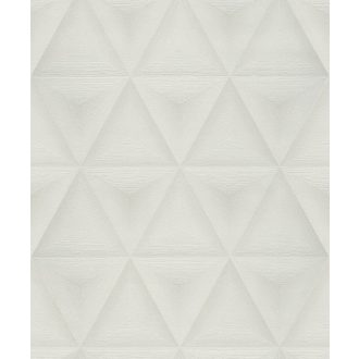   Grandeco Elune EN2002 Grafikus geometrikus 3D háromszögek fehér bézs krém fémes csillogás tapéta