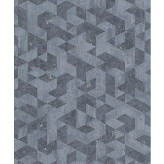   Grandeco Elune EN3501 Grafikus geometrikus sík és térbeli idomok 3D kék árnyalatok tapéta