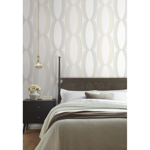 Progresszív grafikus minta túlméretes elliptikus formákkal fehér bézs szürke és szürkéskék tónus tapéta