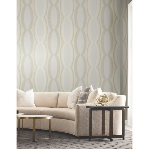 Progresszív grafikus minta túlméretes elliptikus formákkal szürke szürkésbézs krémszürke és arany tónus tapéta