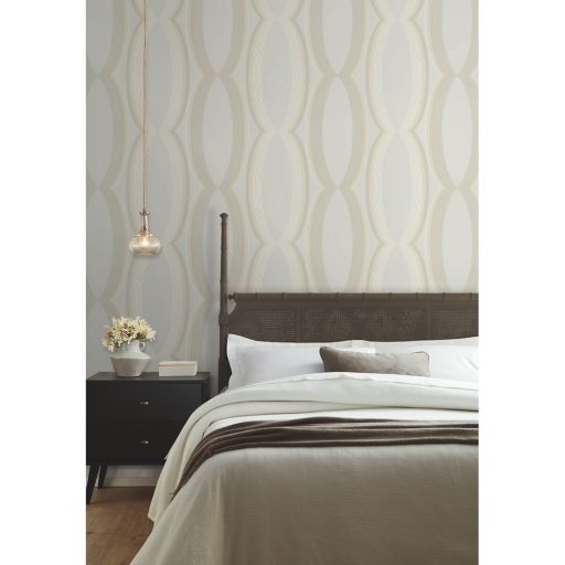 Progresszív grafikus minta túlméretes elliptikus formákkal szürke szürkésbézs krémszürke és arany tónus tapéta