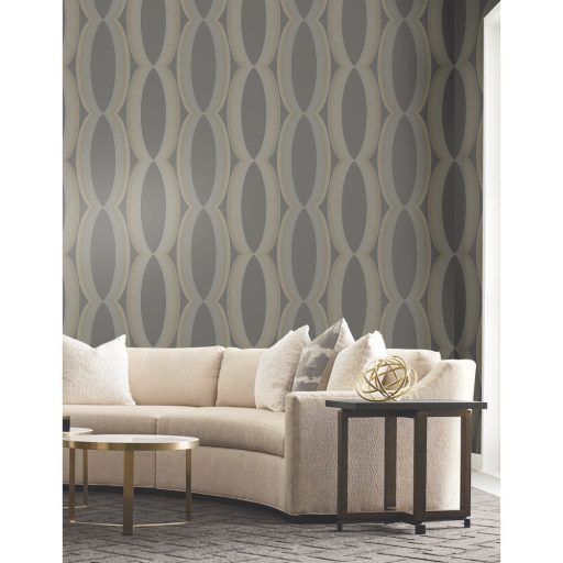 Progresszív grafikus minta túlméretes elliptikus formákkal sötétszürke krém aranybarna és szürke tónus tapéta