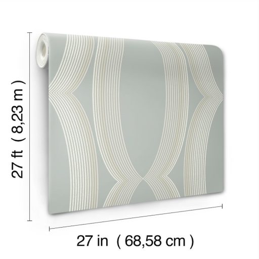 Progresszív grafikus minta túlméretes elliptikus formákkal kék/szürkéskék krém szürke és bézsarany tónus tapéta