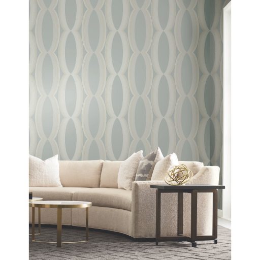 Progresszív grafikus minta túlméretes elliptikus formákkal kék/szürkéskék krém szürke és bézsarany tónus tapéta