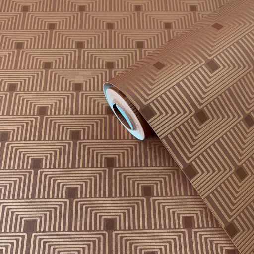 Geometriai fókuszpont - Kisméretű izgalmas elrendezésű szögletes formák mintája barna/vörösesbarna és vörösréz/bronz tónus tapéta