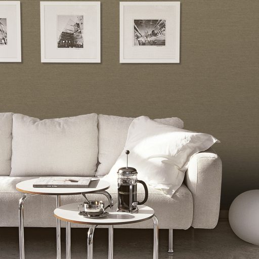 Vászonhatású texturált természetes minta szürkésbarna/barna és bronzbarna tónus csillogó hatás tapéta