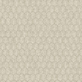   Art Deco ihlette kis legyező/pálmalevél geometriai minta bézs szürkésbézs barna és krémszín tónus finom fény tapéta