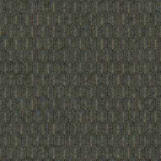   Art Deco ihlette kis legyező/pálmalevél geometriai minta kék antracit és arany tónus finom fény tapéta