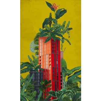   Biodóm otthonában!.. és mennyivel olcsóbb! Felhőkarcolóba költözött trópusi növények élénkvörös sárga és zöld tónus falpanel