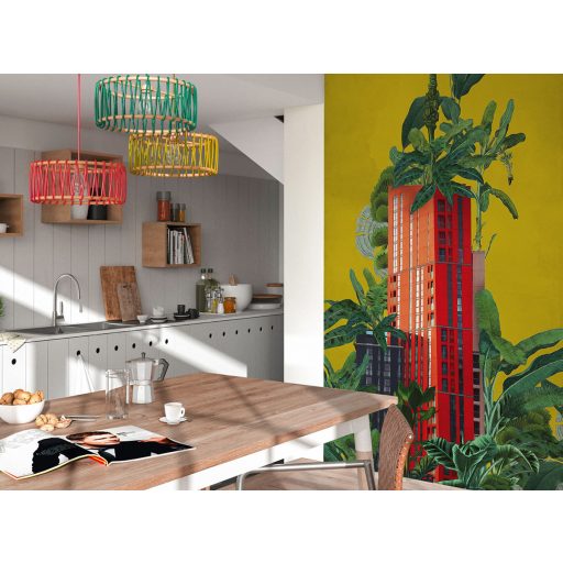 Biodóm otthonában!.. és mennyivel olcsóbb! Felhőkarcolóba költözött trópusi növények élénkvörös sárga és zöld tónus falpanel