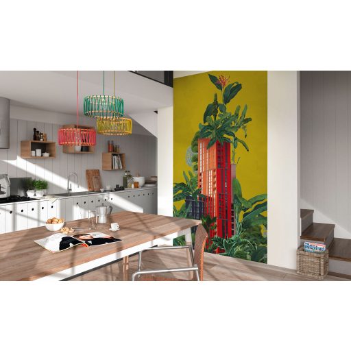 Biodóm otthonában!.. és mennyivel olcsóbb! Felhőkarcolóba költözött trópusi növények élénkvörös sárga és zöld tónus falpanel