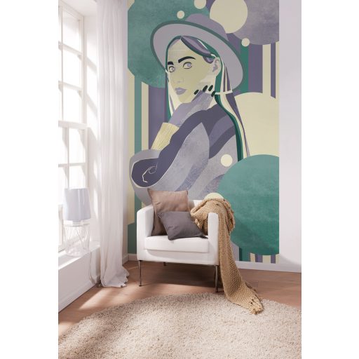 Szinyei Merse Pál után szabadon! Lila kalapos nő művészi portré fehér lila zöld és szürkéslila tónus falpanel